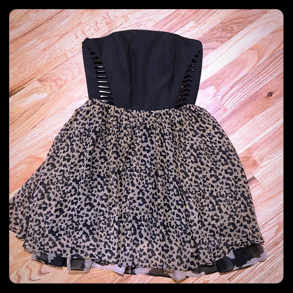Rachel Roy Cutout Black Corset Leopard Dress S